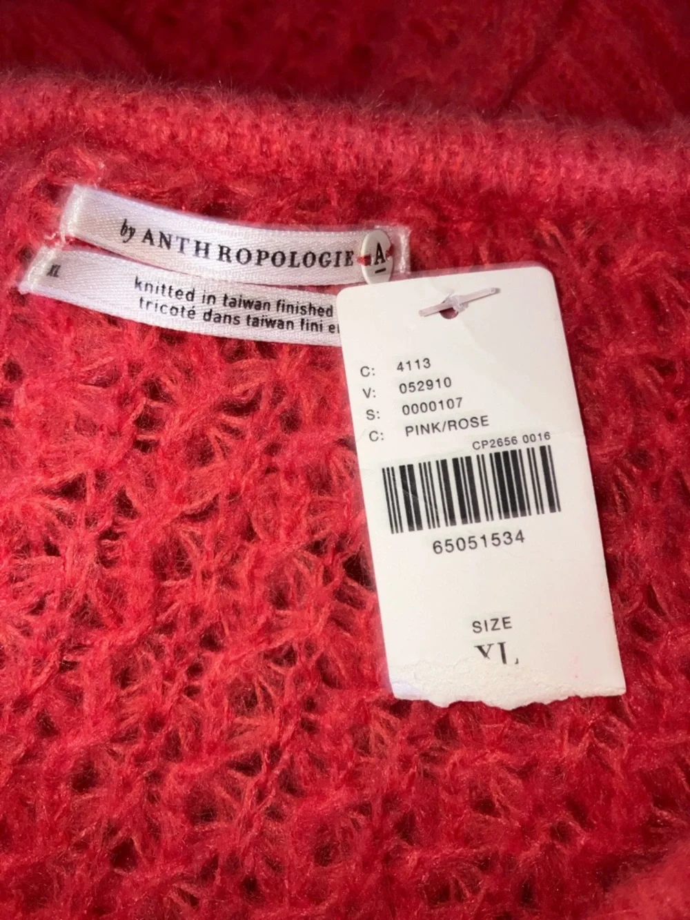 Anthropologie Cozy Ruffle-Trim Boat Neck Knit Pink Rose Sweater NWT Size XL - Picture 6 of 8